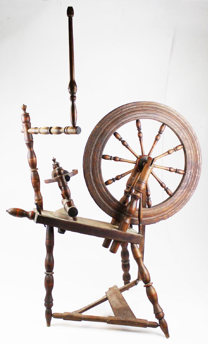 dated 1809 oak & maple flax wheel initialed HS (1 of 9)