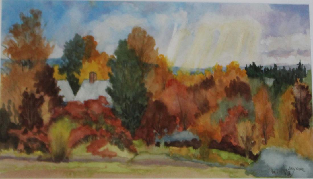 Lucy Suhr (VT 20th) Watercolor: Lucy Suhr (Vermont 20th) watercolor 7 x 15" signed lower right