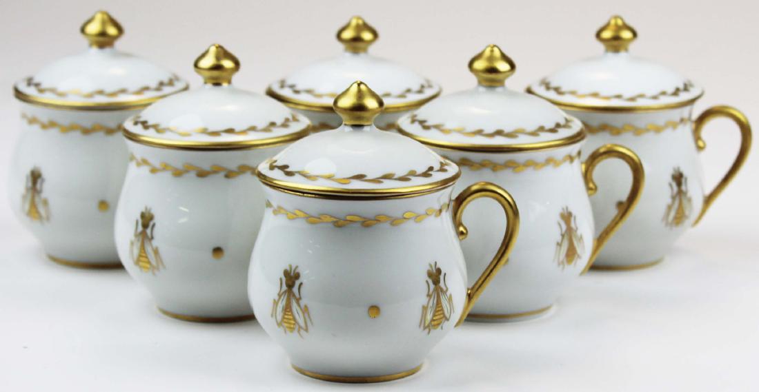 set of 6 Limoges Pot de CrÃ¨me decorated with bees (1 of 10)