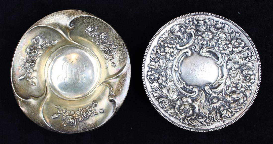 two floral repousse sterling silver dishes (1 of 9)