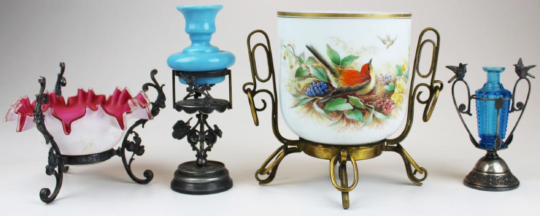 Victorian glass in gilt, silver-plated stands (1 of 9)