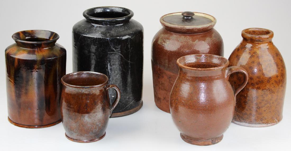 six early 19th c redware jars (1 of 8)