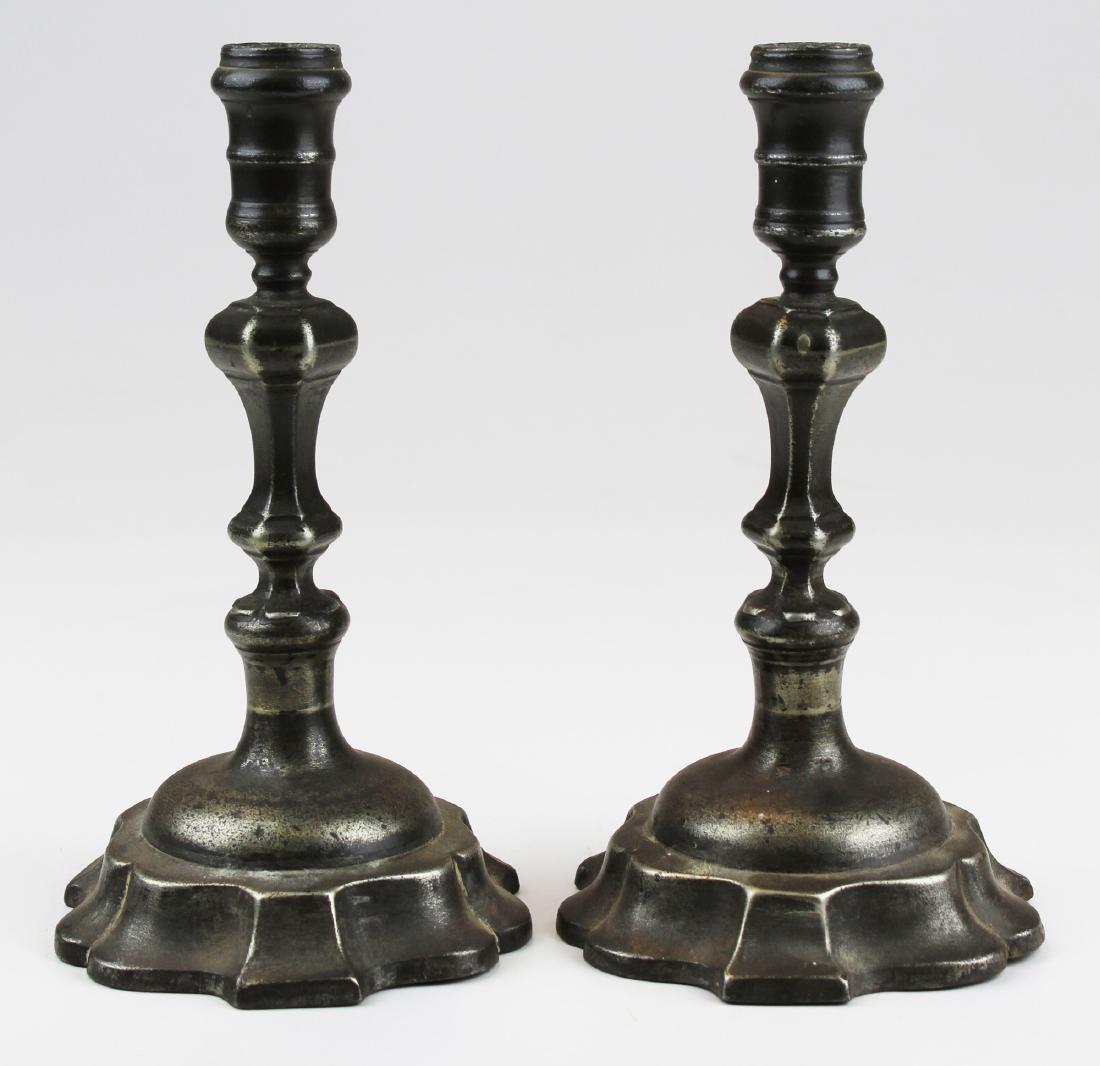 pr of 19th c Continental pewter candlesticks (1 of 7)