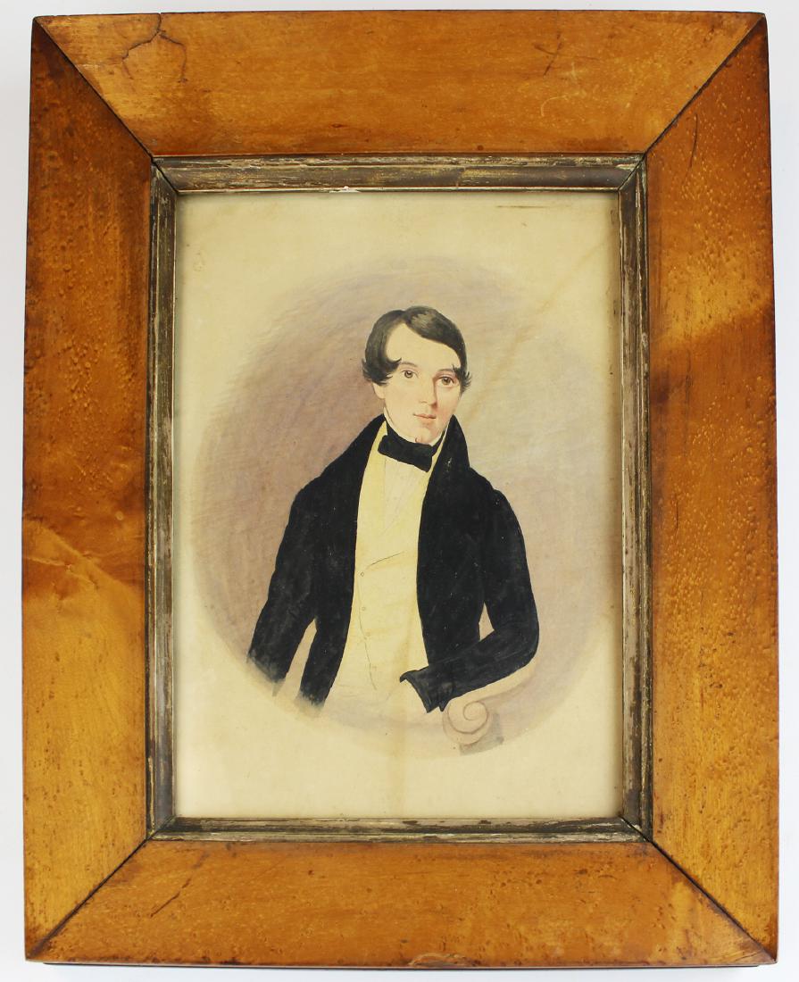 early 19th c primitive watercolor of a young man (1 of 4)