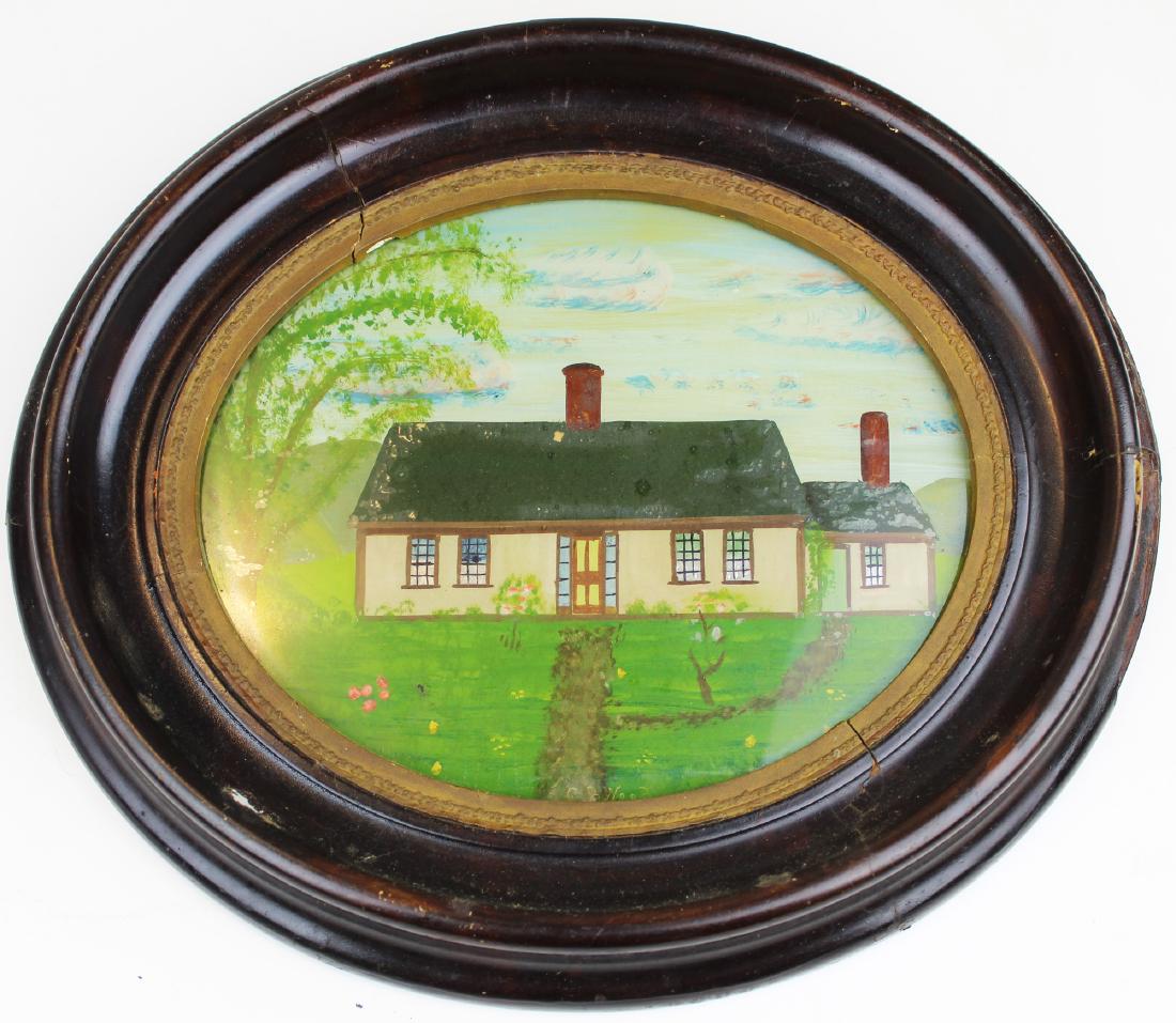 mid 19th c primitive reverse painting on glass (1 of 3)