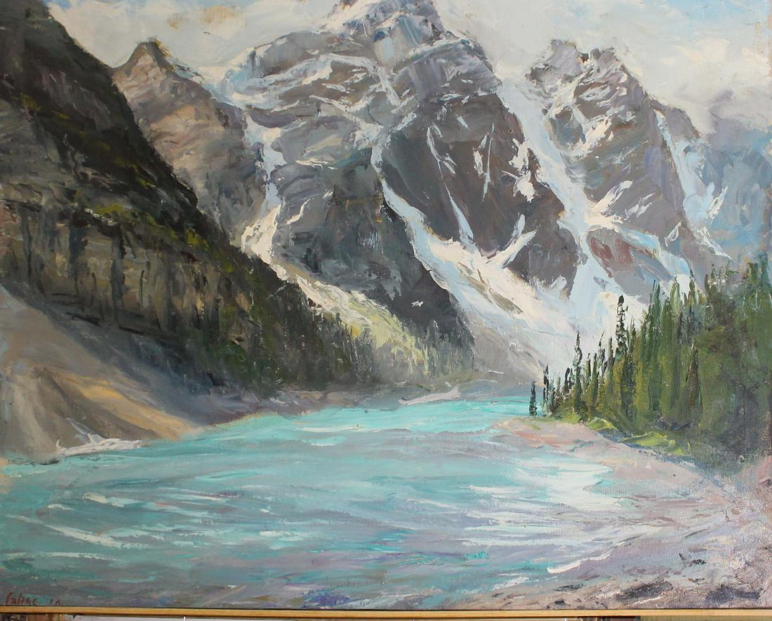 Arnold Lahee (VT 1888-1976) Morning Lake: Arnold Wharburton Lahee (Vermont 1888-1976) Morning Lake, Mountain Pass 24 x 30" oil on canvas signed lower left