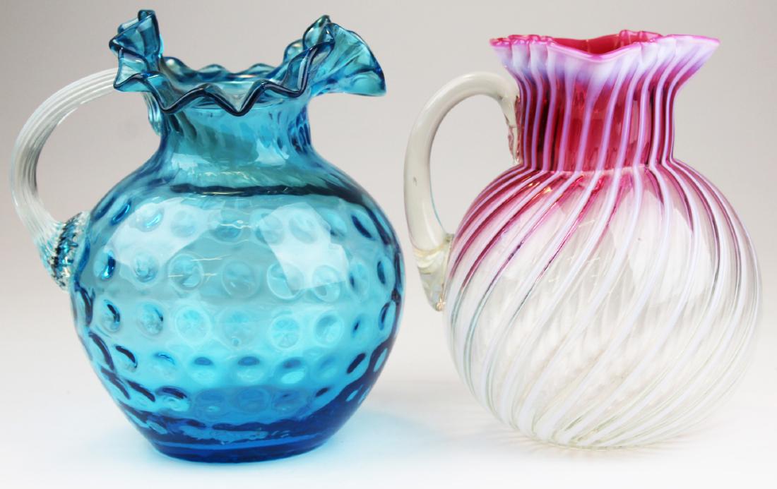 2 Victorian colored art glass lemonade pitchers (1 of 10)