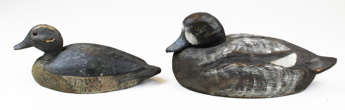 rare signed Leo Gervais Canadian duck decoy: rare pencil signed & dated 1936 Leo Gervais (Canadian 1917- 2008) duck decoy, length 14", sold with an unsigned decoy (damaged beak)