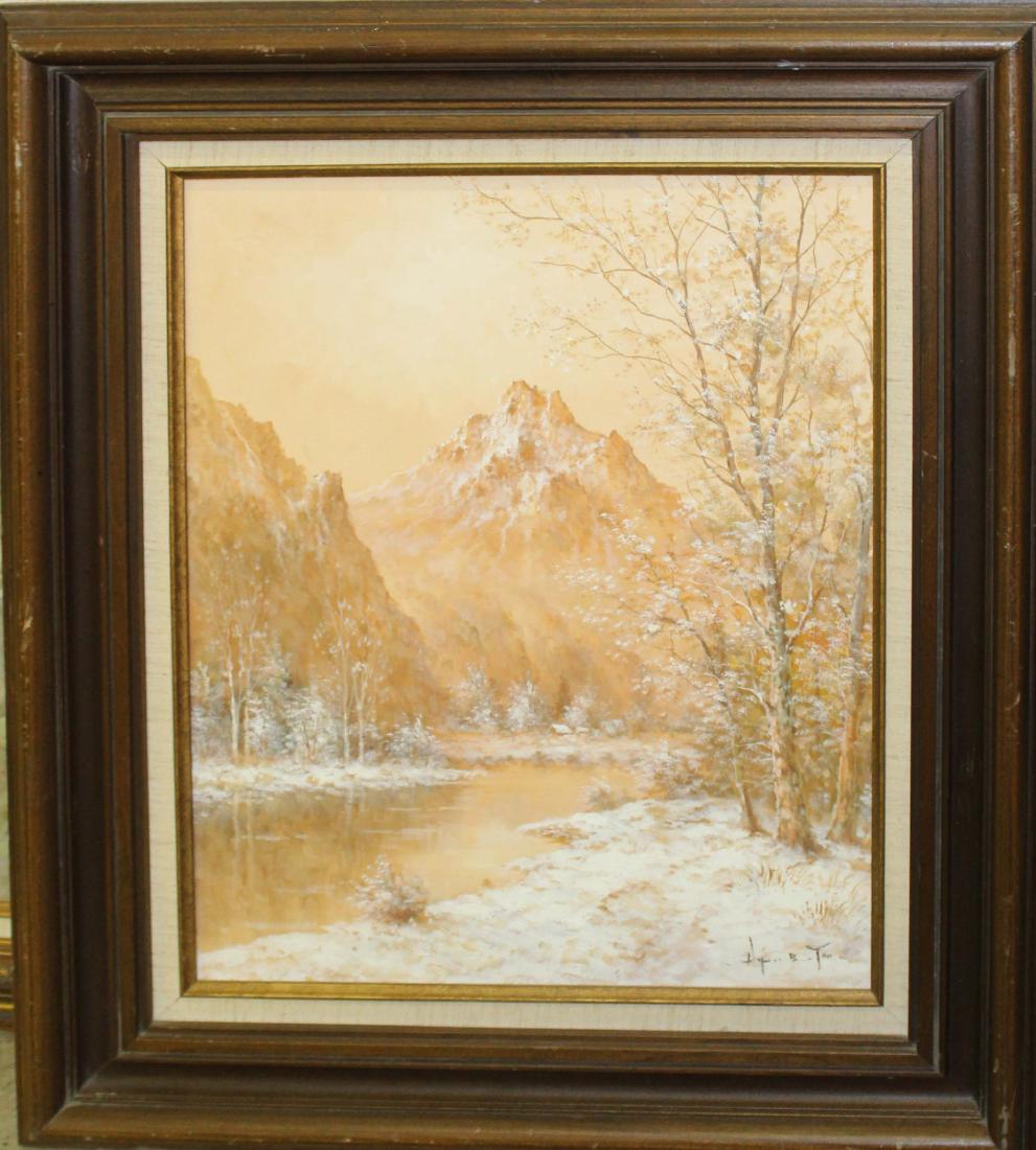 Hyun Bo Yoo (SK 1946-) Mountains: Hyun Bo Yoo (South Korea 1946-) Landscape with mountains signed lower right oil on canvas 20 x 16"