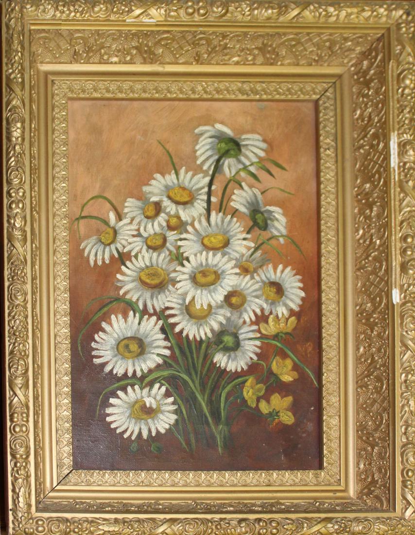 19th c still life with daisies: 19th c still life with daisies 12 x 8" unsigned oil on canvas