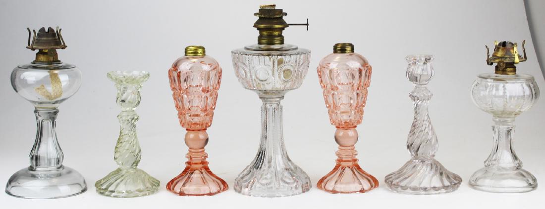 early 20th c glass lamps & lighting: early 20th c glass lamps & lighting (7 pcs), hts 7" to 12"
