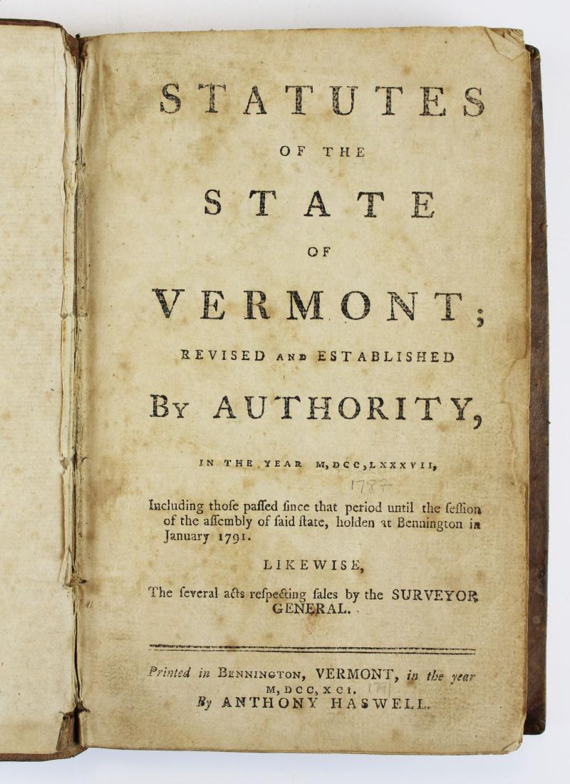 1791 "Statutes of the State of Vermont 1787"