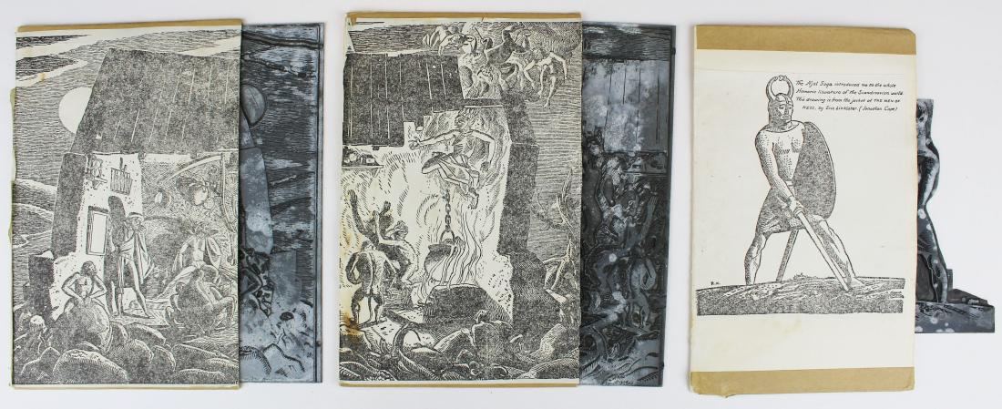 Rockwell Kent (Am 1882-1971) Printing plates: Three plates from "It's Me O Lord" -The banker's house pg. 388-389 (in two plates) and The Njal saga.