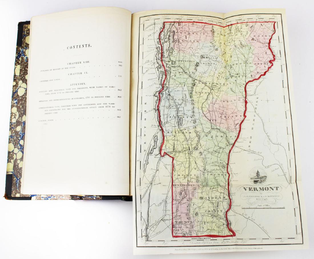 1864 Coolidge History of New England (VT): 1864 Coolidge & Mansfield "History & Description of New England (Vermont), tipped in colored folding map