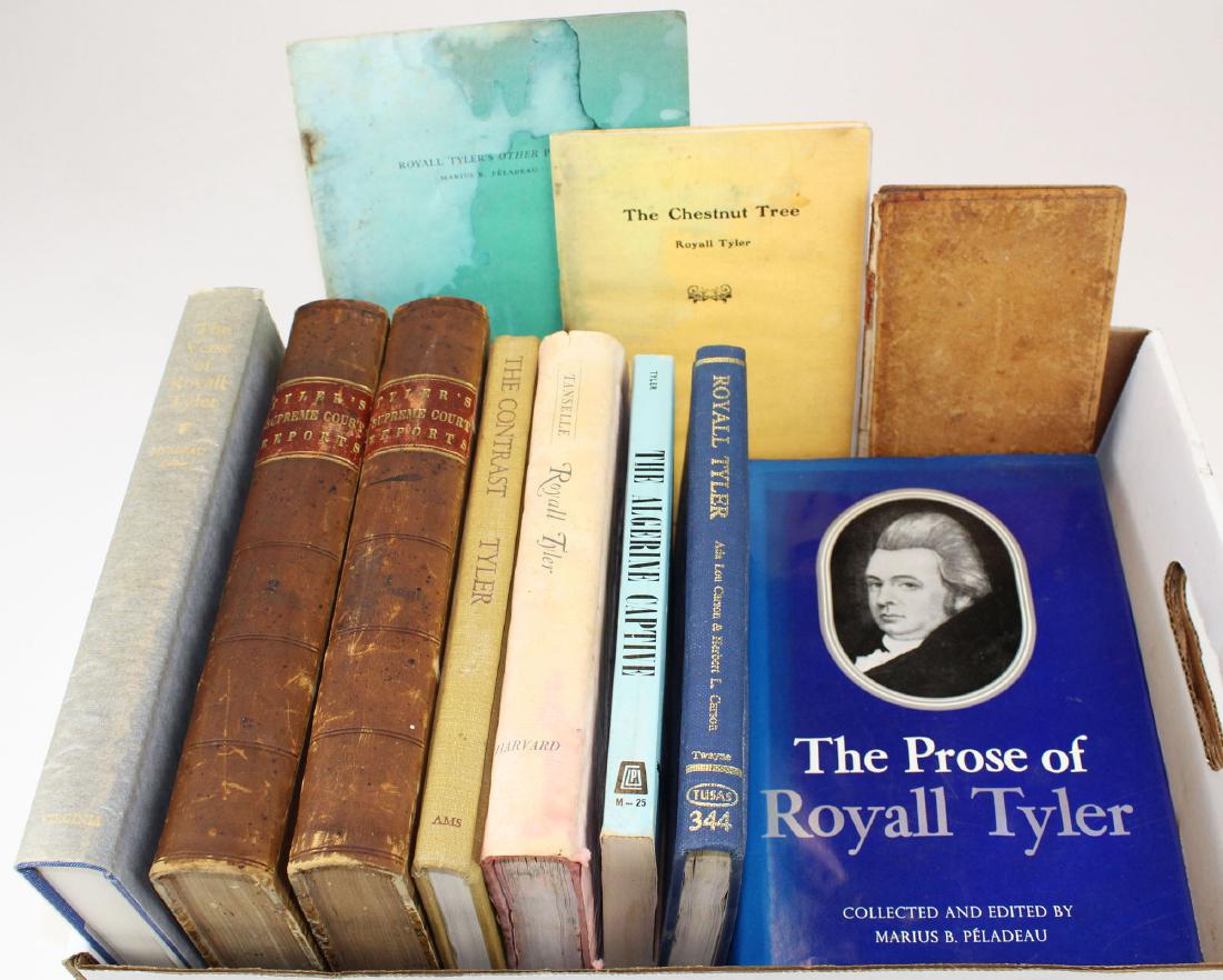 Royall Tyler books & biographies: Royall Tyler books & biographies including 1810 Royall Tyler "Reports of Cases argued & Determined in the Supreme Court of Judicature of the State of Vermont" (2 vols), 1845 Royall Tyler "A Book of Fo