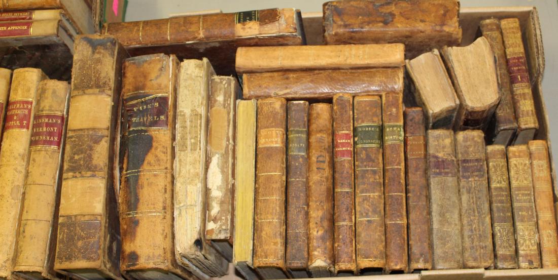early 19th c Vermont imprints, leather bound: early 19th c Vermont imprints, leather bound books of interest, including 1801 Hannah Moore, 1818 Walton, 1825 Edward Lathrop, 1830 Ammi Rogers, 1833 Zerah Colburn