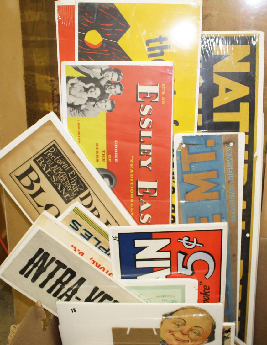 Collection of 20th c Ads and trolley cards: about 40 20th c trolley cards, labels and advertisements for food, tobacco, etc