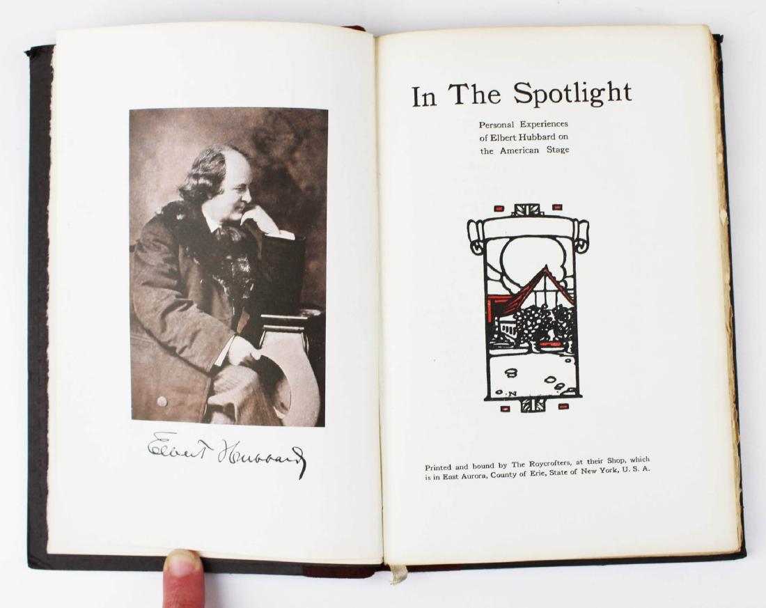 Elbert Hubbard author signed In the Spot Light: Elbert Hubbard The Roycrofters East Aurora, NY author signed In the Spot Light 1917, with inscription, art and crafts era suede binding 8.25" x 5.75