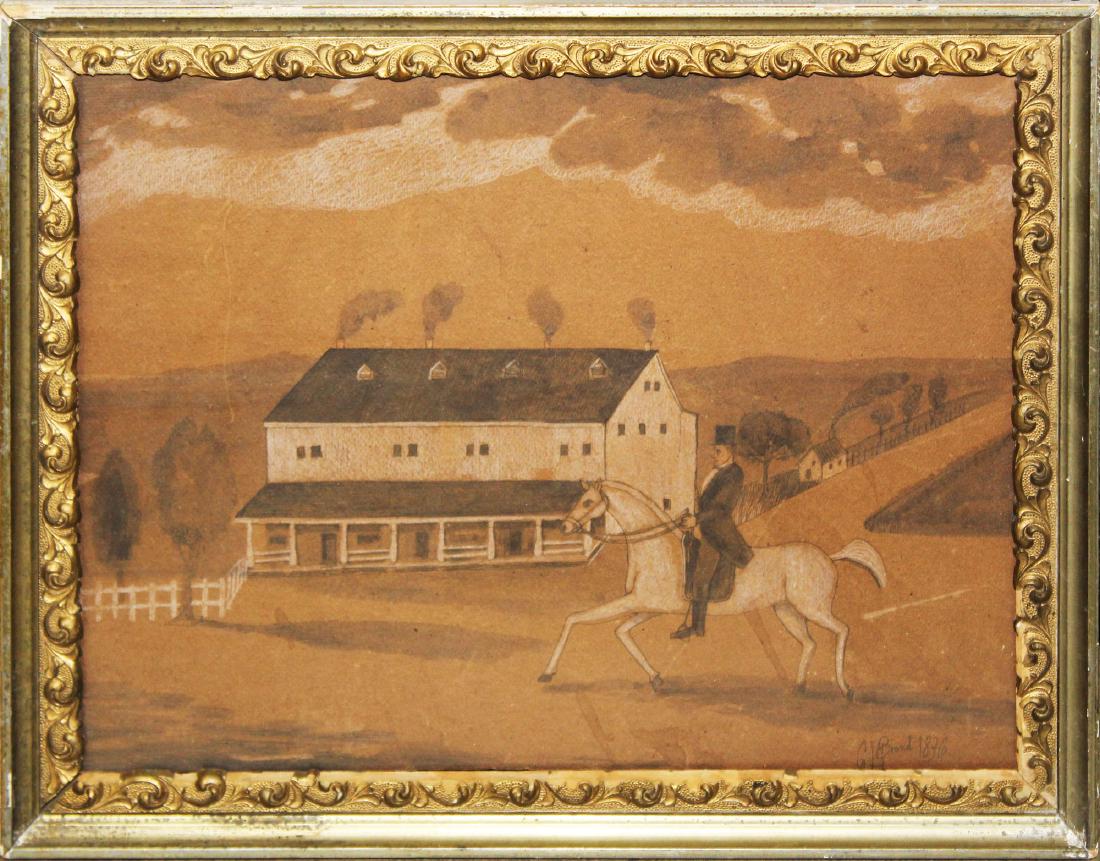 1836 G L Brand pencil sketch of tavern & rider (1 of 4)