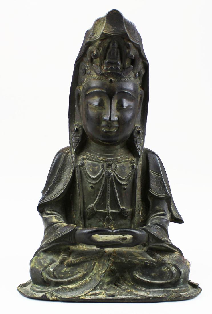 early 19th c Buddhist seated cast bronze deity (1 of 5)