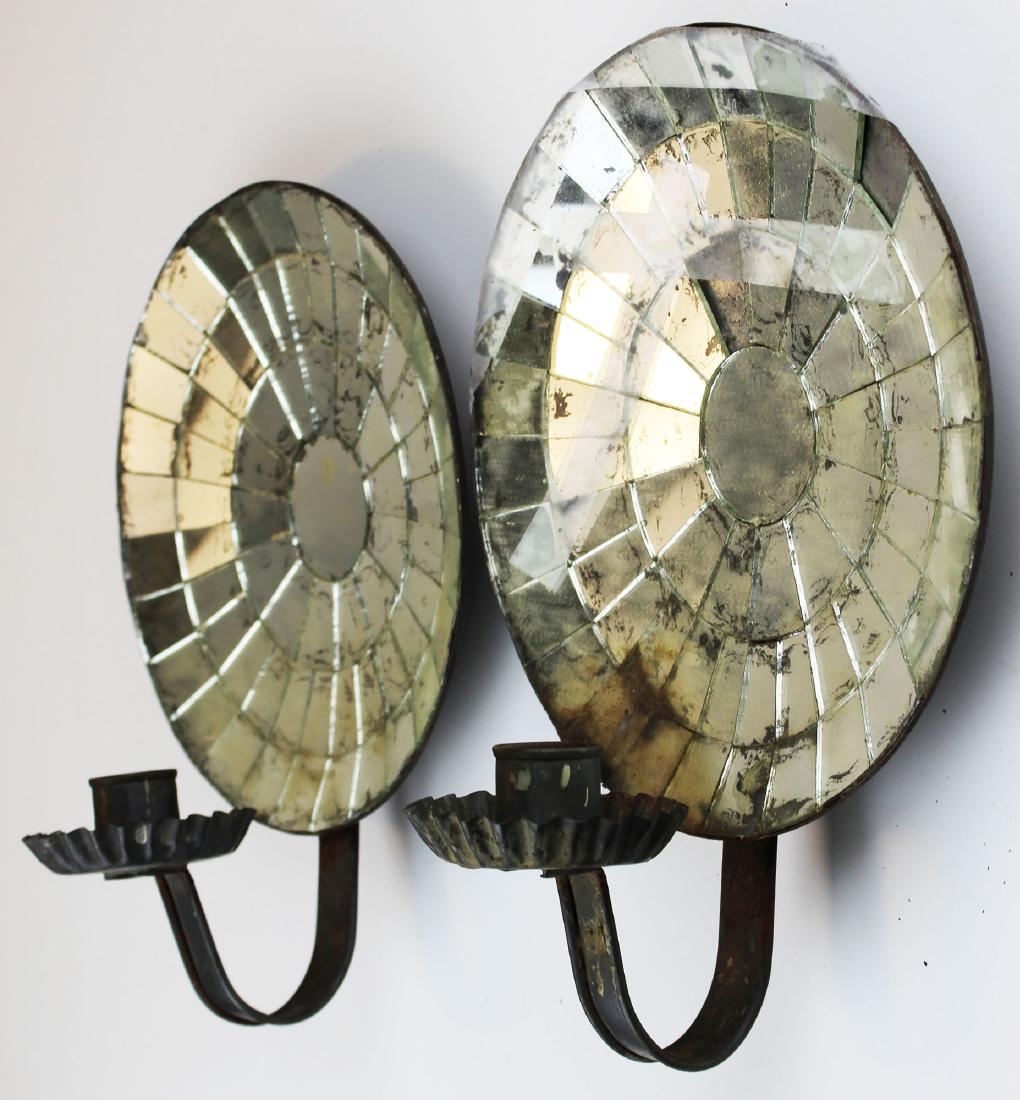 pair of 19th c mirrored tin wall sconces (1 of 3)