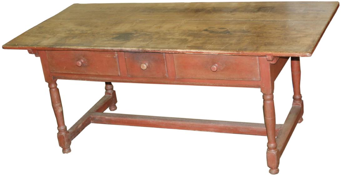 18th c 3 drawer dining table in red wash (1 of 3)