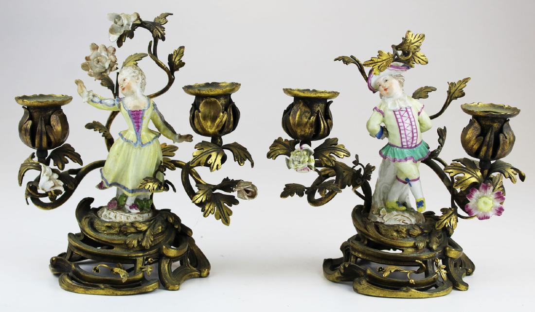 19th c gilt brass & porcelain candlesticks (1 of 8)