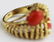 Red coral & yellow gold ring - 6