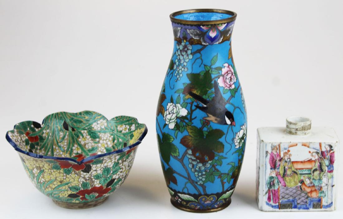 Chinese cloisonnÃ© vase, jar, & Japanese bowl (1 of 7)