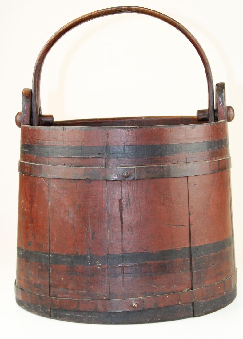 19th c swing handled bucket in old red paint (1 of 6)