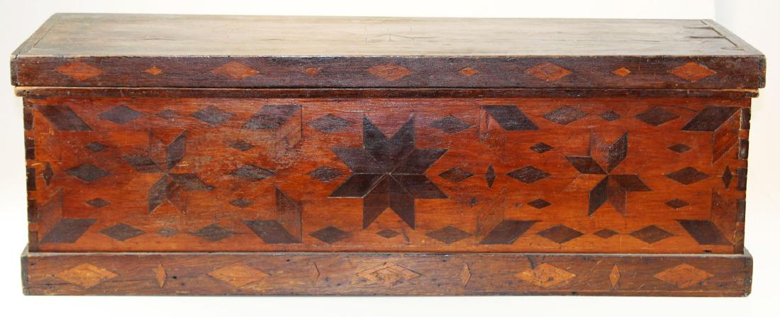 19th c box w/ folky inlaid geometric decoration (1 of 6)