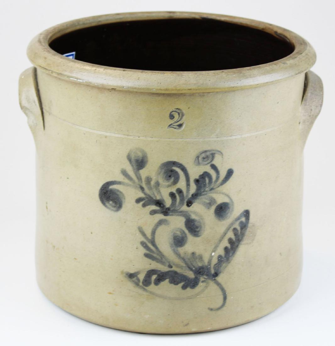 late 19th c blue decorated stoneware crock (1 of 5)