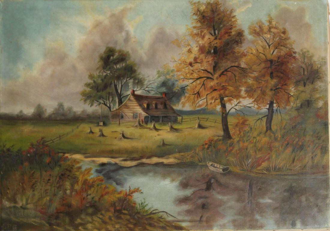 19th c Cottage scene monogrammed LBG (1 of 1)