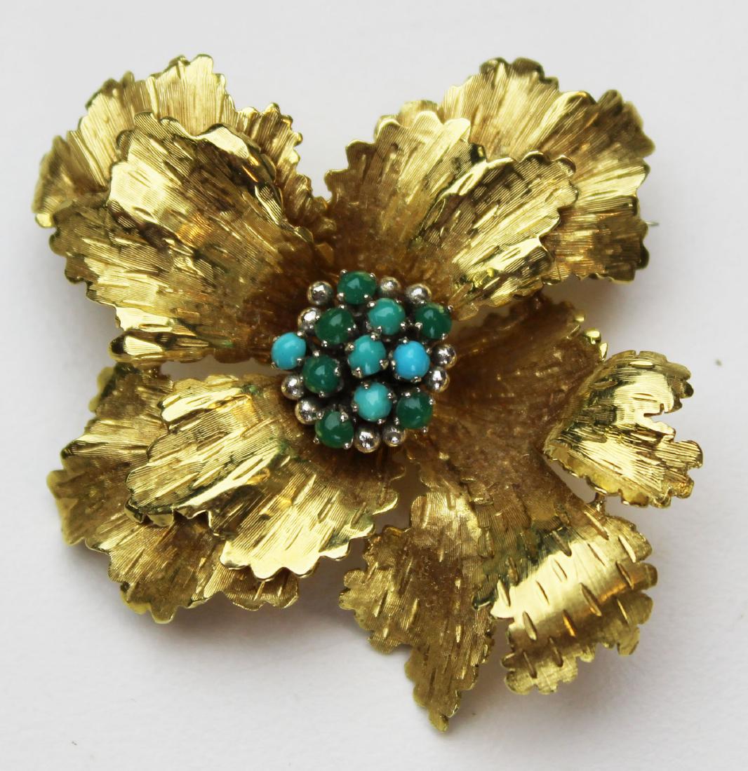 18k yellow gold & turquoise floral brooch (1 of 5)