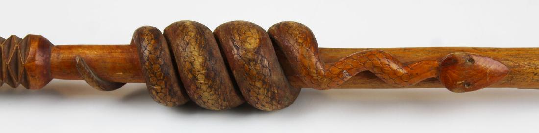 Folk Art carved wooden snake cane (1 of 7)