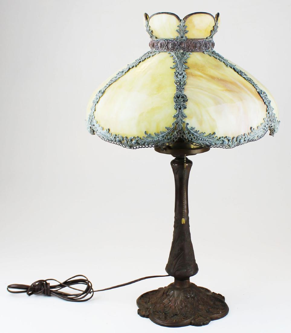 early 20th c curved slag panel glass table lamp (1 of 7)