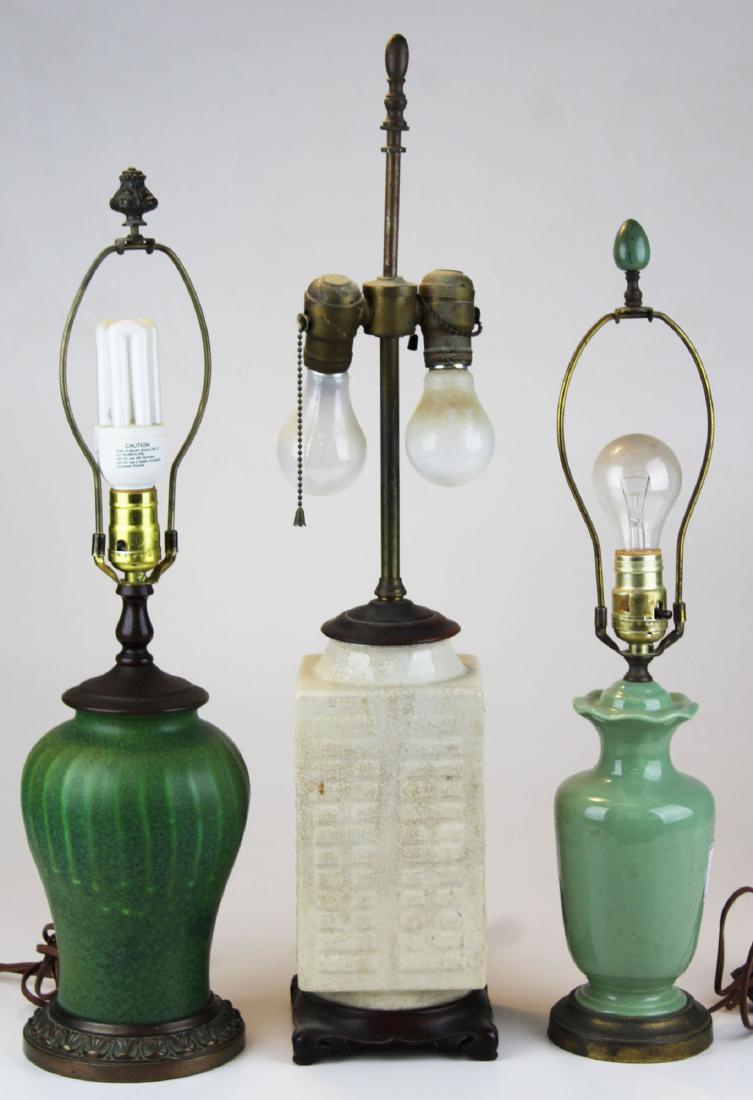 three mid 20th c pottery table lamps (1 of 5)