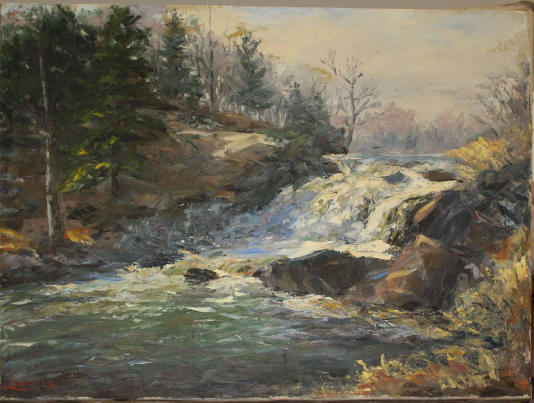 Arnold Warburton Lahee (VT 1888-1976): Arnold Warburton Lahee (VT 1888-1976) Waterfall oil on canvas 25 x 30"