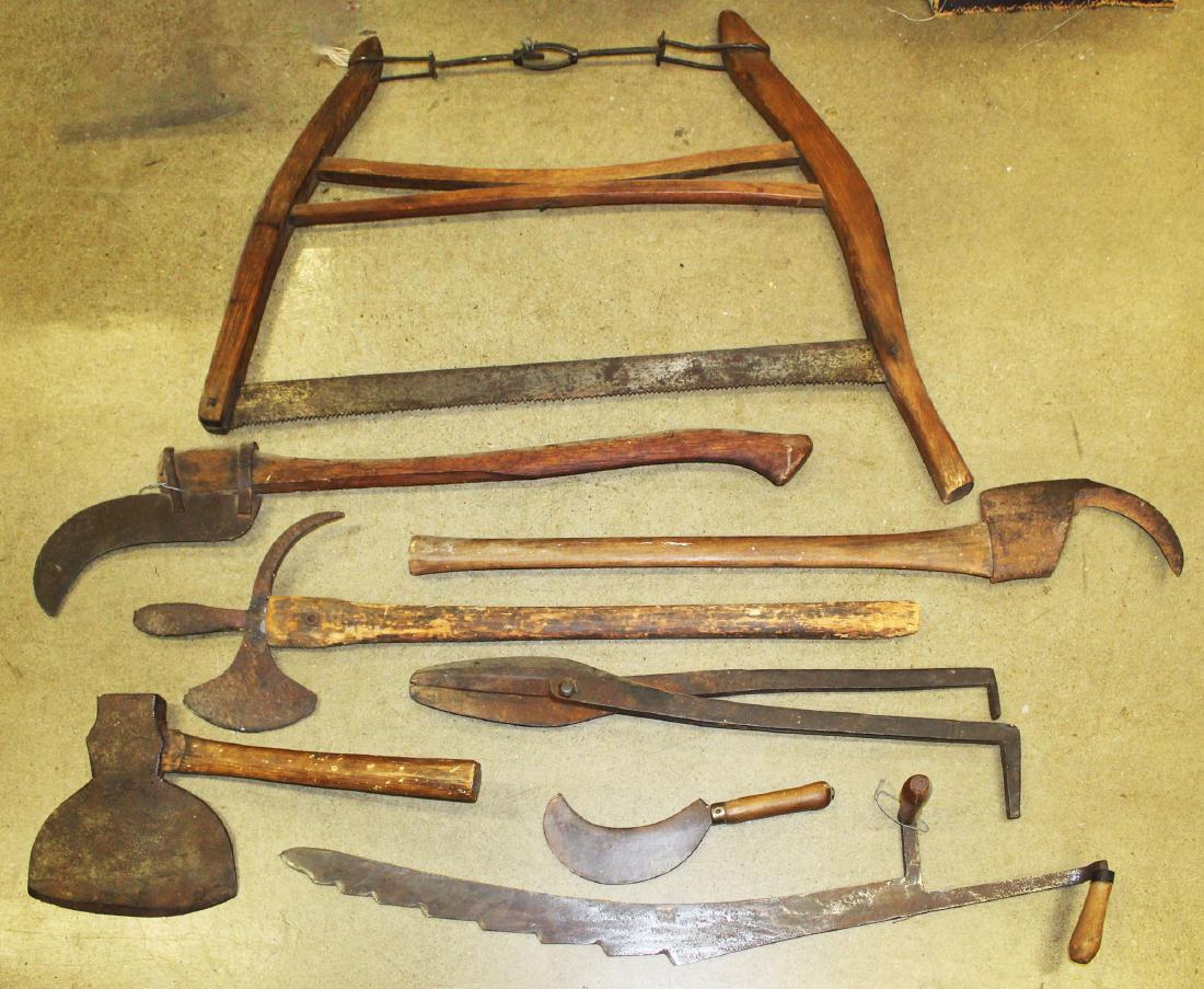 broad axe, pike pole axe, brush, cutting tools (1 of 1)