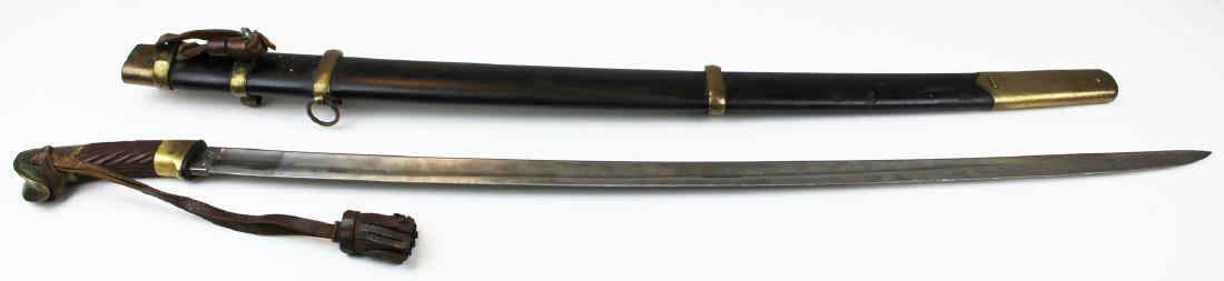 WWII era Soviet Cossack Shashka Sabre: Soviet Cossack Shashka Sabre dated 1938 with original leather sword knot, sans bayonet in very good overall condition some incidental wear to scabbard 32" blade 37" overall