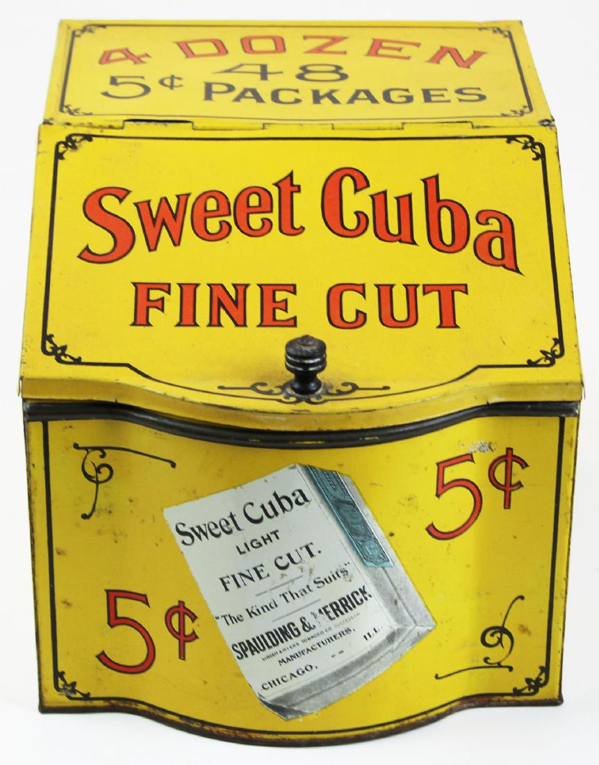 vintage Sweet Cuba store tobacco tin: vintage Sweet Cuba countertop store tobacco tin, 8" x 8" x 10 1/2" deep