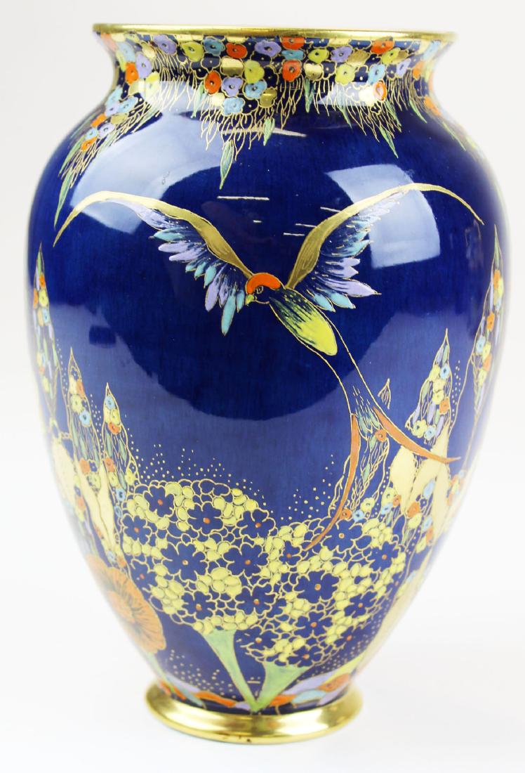Carlton Ware Fairyland Lustre Fantasia Vase: Carlton Ware Fairyland Lustre Fantasia Vase with bold Art Deco bird and floral gilt and raised enamel decoration over cobalt ground 8.25" x 5"
