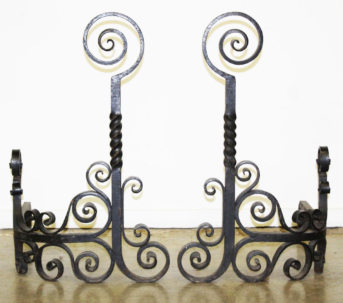 Arts & Crafts hand-wrought andirons: Arts & Crafts hand-wrought andirons, ht 29 1/2"
