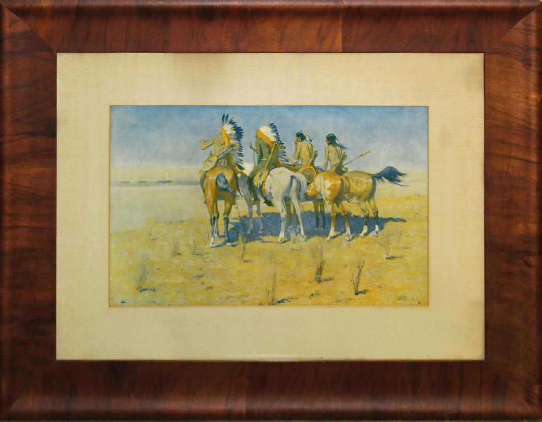 1904 Frederic Remington The Pioneers: 1904 Frederick Remington print The Pioneers, published by Colliers, 11" x 17" sight, matted, some color fading