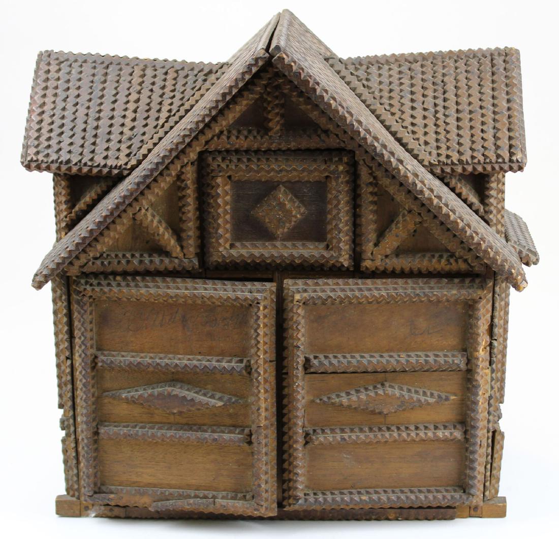 early 20th c tramp art wall cabinet with drawer: early 20th c tramp art wall cabinet with drawer, 13" x 13" x 7 1/2"