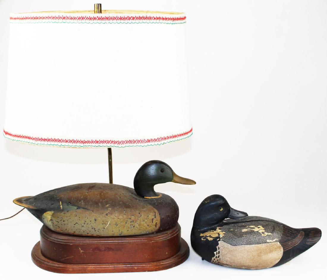 20th c duck decoy lamp & sleeping duck decoy