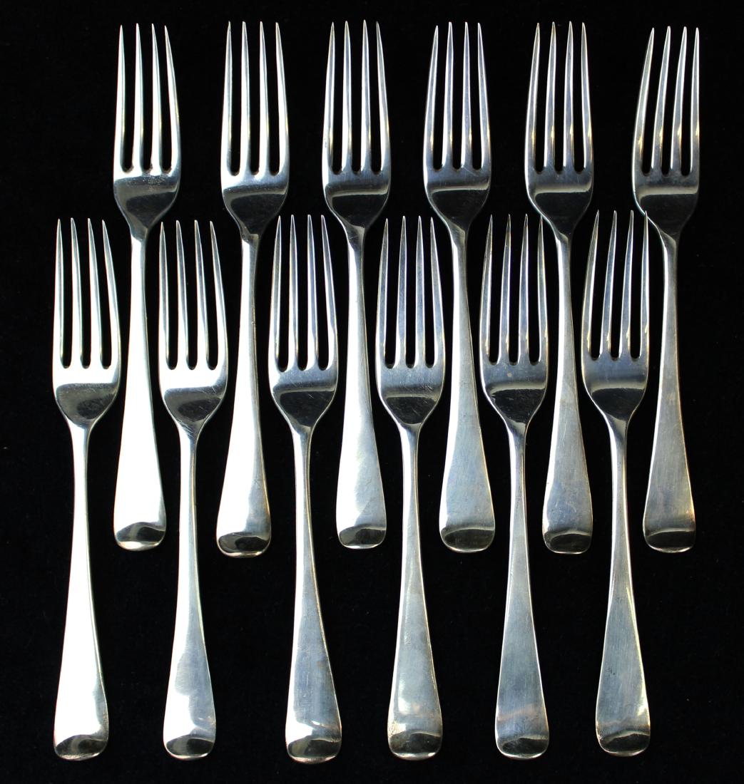 12 early 19th c. London sterling silver forks (1 of 10)