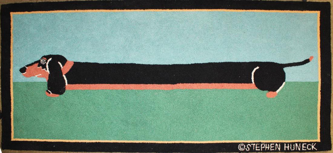 Stephen Huneck design hooked rug: Stephen Huneck design hooked rug, 30" x 60"