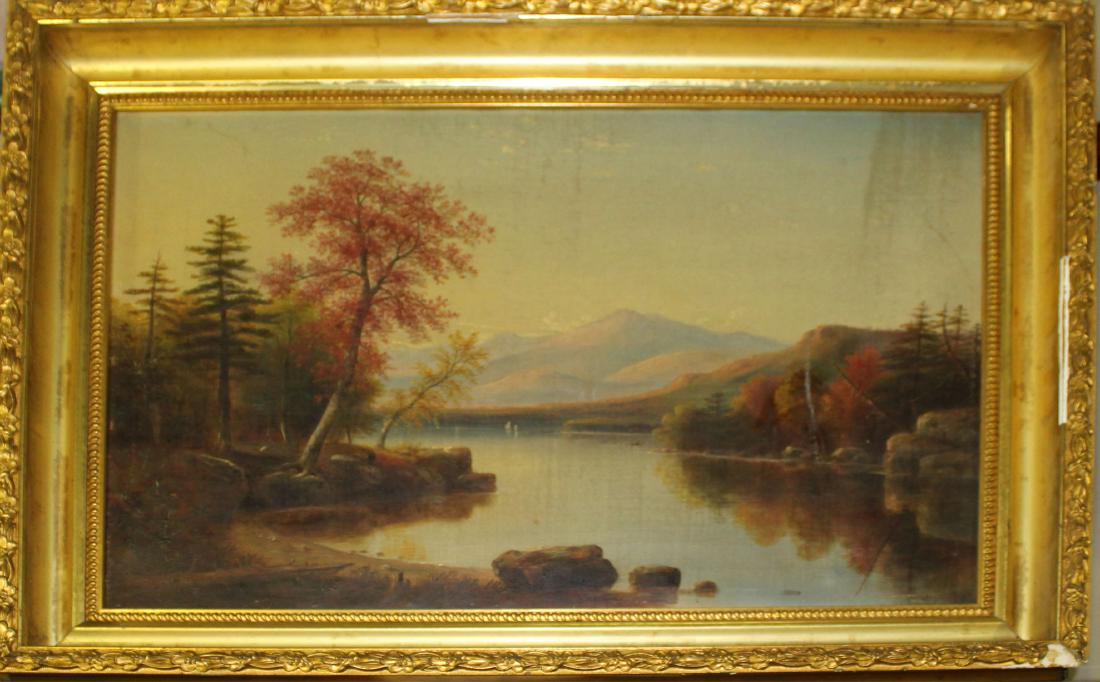 19th c Hudson River school oil on canvas: 19th c Hudson River school oil on canvas 14 x 20" scratch and minor losses