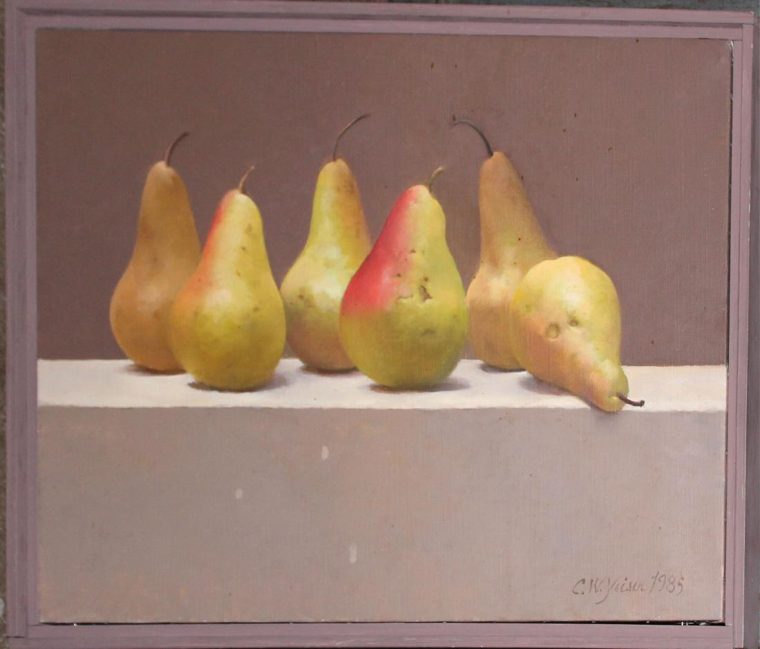 Charles Yeiser (Am 1925-2005) Six Pears: Charles Yeiser (American1925-2005) Six Pears, 1985 oil on canvas 12 x 16"